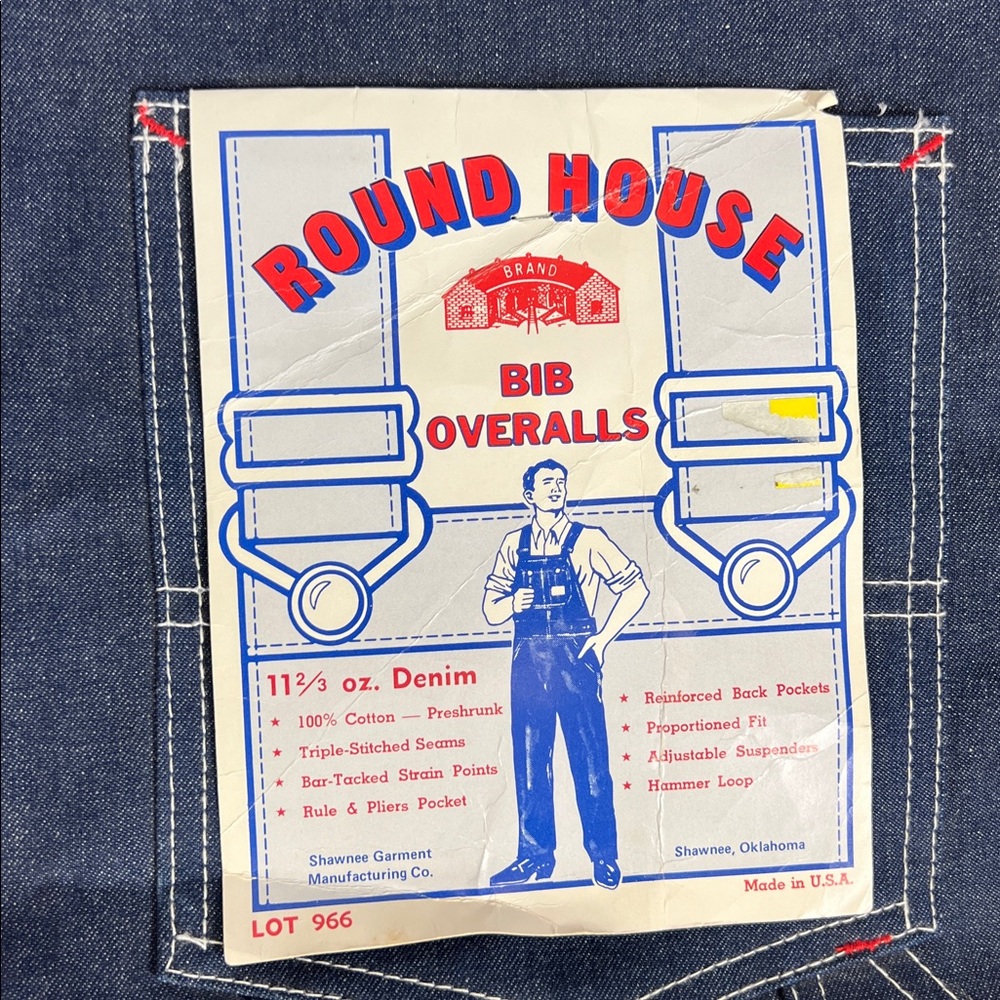 NWT Round House Denim Bib Overalls Men Blue Denim Farmer Ranch Cowboy  Sz 42x33 - Picture 7 of 8